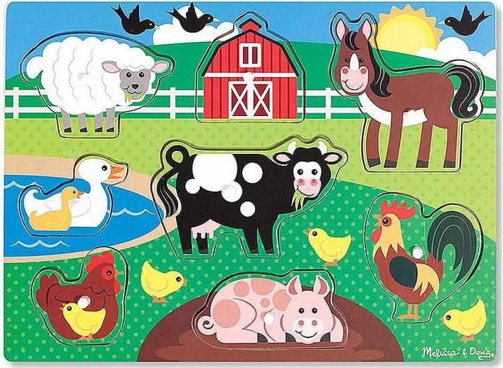 Image du produit Melissa & Doug Puzzle Bois Bouton Animaux De La Ferme (Fr-De-En-Es) (8 pièces)