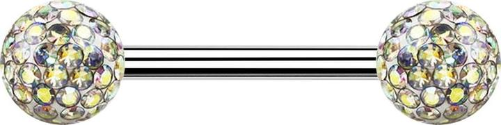 Actual product image Star Piercing Barbell silver with two crystal balls multicolour epoxy protective layer (Surgical steel 316L)