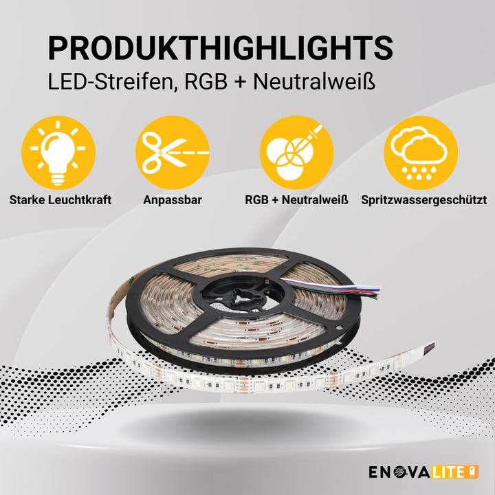 Immagine prodotto Enovalite Strisce LED (Bianco neutro, 500 cm, Interno, Esterno)