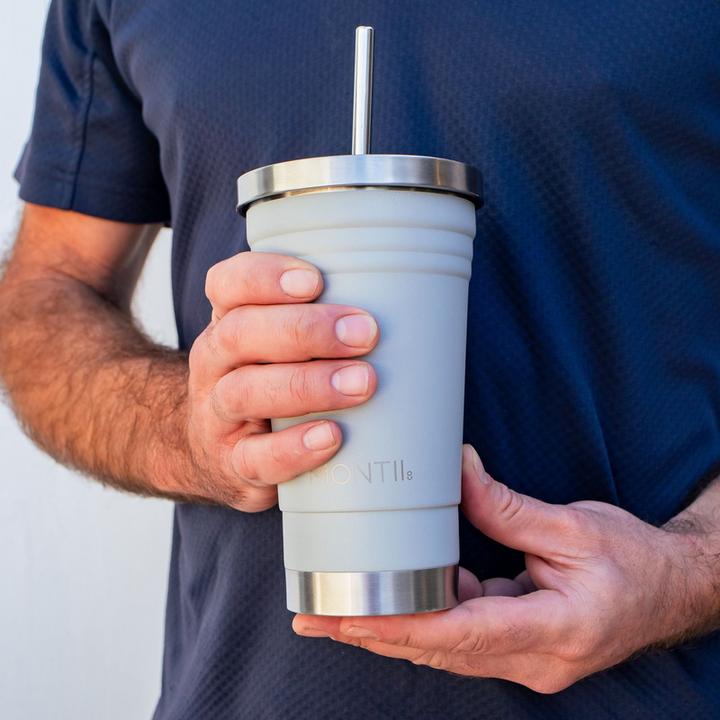 MontiiCo Original Smoothie Cup - isolierter Becher mit Trinkhalm, chrome (0.45 l)