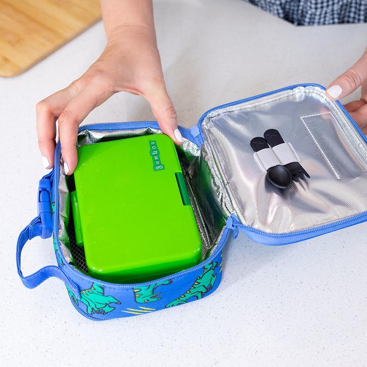 Actual product image MontiiCo insulated bag with cooling battery, Dinosaur