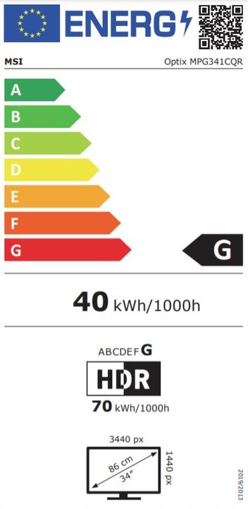 Energy Label MSI Optix MPG341CQR (3440 x 1440 pixels, 34")