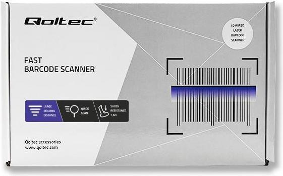 Actual product image Qoltec 1D Laser Barcode Scanner | USB | Black (1D barcodes)