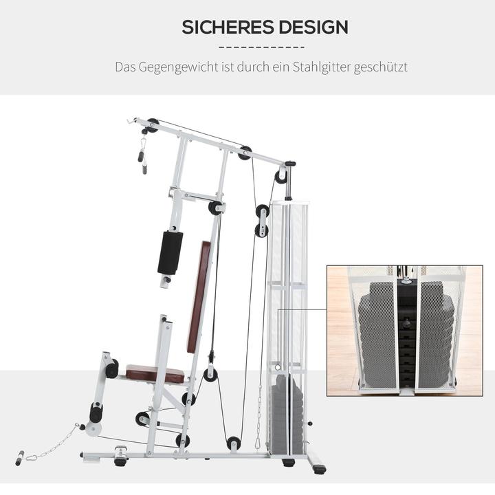 Actual product image Homcom Gym Strength station Multigym Fitness equipment incl. weights Metal PU artificial leather White