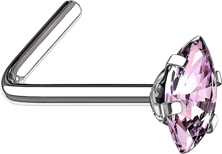 Produktbild Star Piercing Nasenstecker gewinkelt silber Oval Kristall pink gefasst (ohne Messing, Chirurgenstahl 316L)