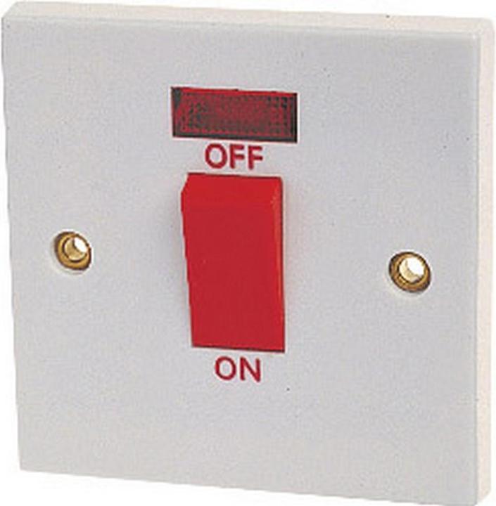Actual product image Dencon 45A Double Pole Switch with Pilot Lamp to BS3676