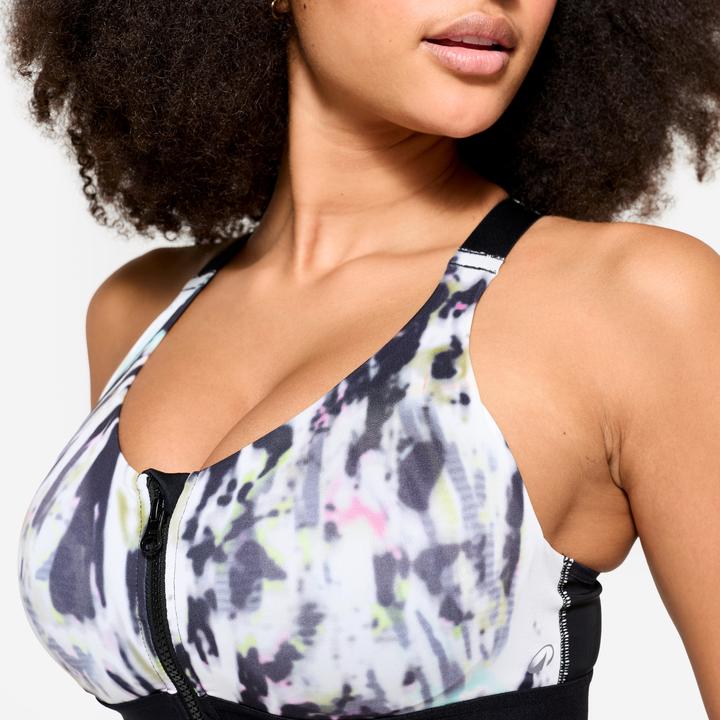 Immagine prodotto Domyos Sport-BH Damen mit Reissverschluss und Pads starker Halt - schwarz/weiss (XL)