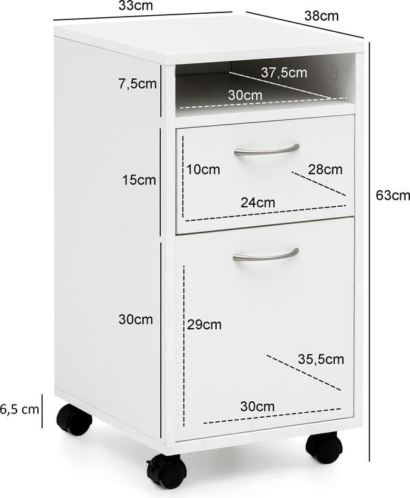 Image du produit FineBuy Caisson roulant en bois plaqué blanc (38 x 33 x 63 cm)