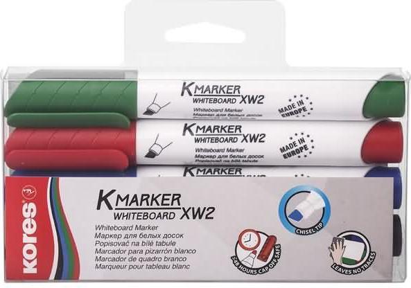 Immagine prodotto Kores Marcatore per lavagna bianca, punta a cuneo (Multicolore, 3 mm, 4 x)