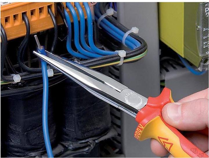 Immagine prodotto Knipex Pinza per meccanica - con becchi mezzotondi con tronchese (pinza a becchi di cicogna) 26 16 200 SB (200 mm)