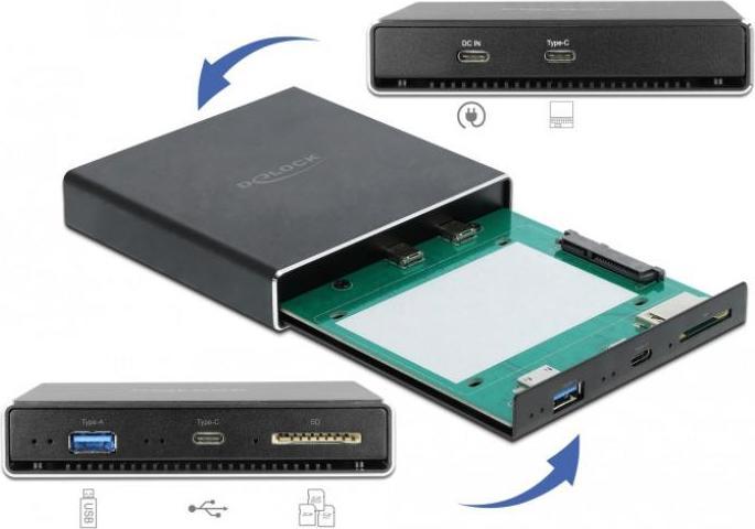 Actual product image Delock External Enclosure for 2.5" SATA HDD / SSD with additional USB Type-C and Type-A Port and SD Slot (2.5")