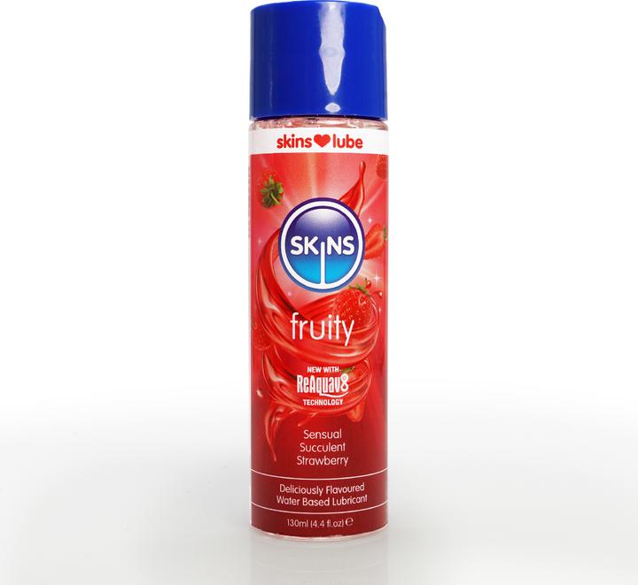 Actual product image Skins Fruity Strawberry Lubricant 130 ml - Water-based, vegan, sugar-free and reactivatable (130 ml)