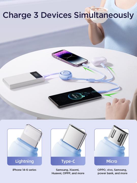Actual product image Joyroom S-A40 Colorful Series 3in1 retractable cable USB-A to USB-C / Lightning / microUSB 1m - blue (1 m)