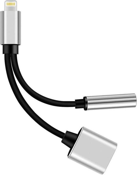 Hermex Lightning to 3.5mm Audio + Lightning Headphone Adapter Cable iOS 11.3 SILVER (Lightning, 3.5mm jack)