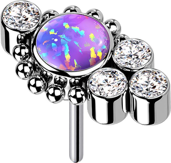 Produktbild Star Piercing Threadless silber Kugeln vier Kristalle silber Opal violett (Titan G23, ohne Messing, Chirurgenstahl 316L)