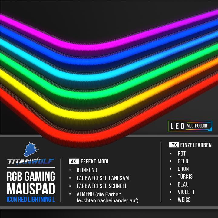 Produktbild Titanwolf RGB Gaming Mauspad, Mausmatte 900 x 400 mm, verbessert Präzision & Geschwindigkeit, Icon rot (XL)