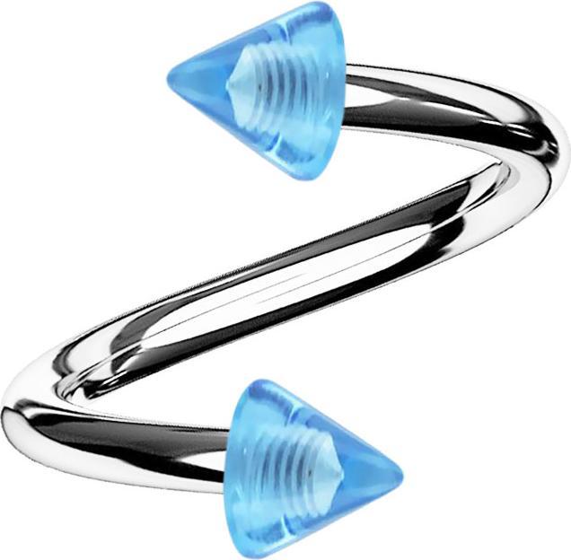 Actual product image Star Piercing Spiral silver with two cones light blue transparent (Surgical steel 316L, Acrylic, without brass)