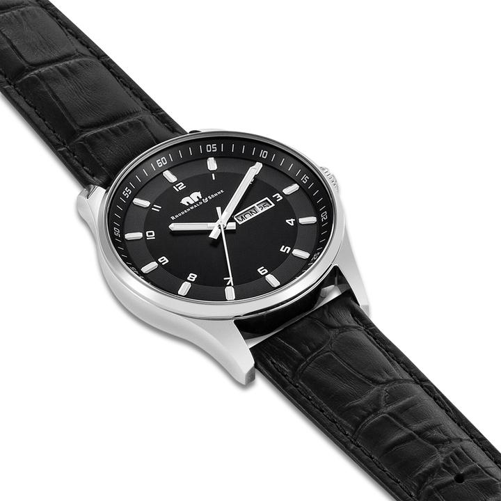 Actual product image Mens quartz watch Couragian genuine leather black - 4466 (Analogue wristwatch, 43 mm)