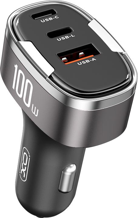 xO Kfz-Ladegerät CC61 PD QC 3.0 100W 1x USB 1x USB-C 1x Lightning grau