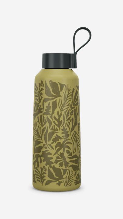 Quechua Trinkflasche 1 l Edelstahl Schraubverschluss Wandern - 100 geblümt/gelb (1 l)