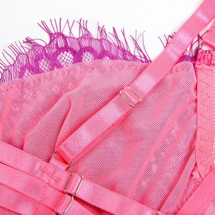 Immagine prodotto Subblime - 955366 SET REGGISENO CON PIZZO E GIARRETTIERA ROSA E VIOLA L/XL (XL)