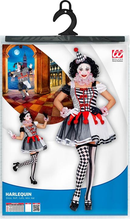 Actual product image Widmann MISS HARLEKIN (Kleid, Clownkragen, Manschetten, Minihut), L (L)
