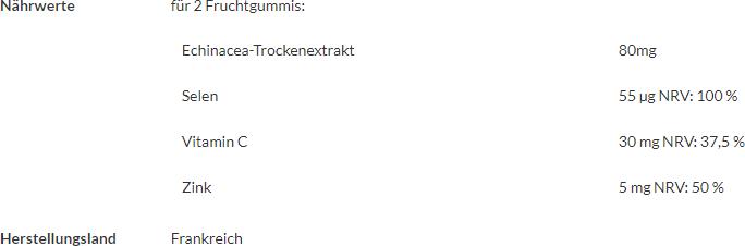Nährwerte und Zutaten Mium Lab Vitamingummis Immunabwehr (42 Stück, Gummies, 137 g)