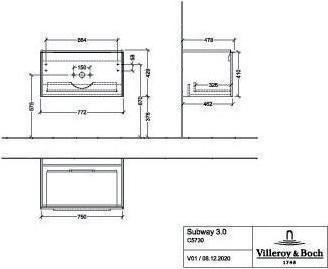 Produktbild Villeroy & Boch V&B Waschtischunterschrank SUBWAY 3.0 772x429x478mm f SWT Gri Alu glänz. Br w (77 x 48 x 43 cm)