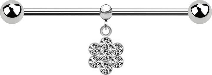 Actual product image Star Piercing Barbell silver two balls with ball ring pendant flower seven crystals silver (without brass, Surgical steel 316L)