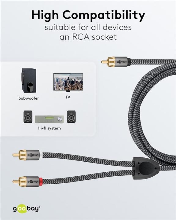 Produktbild Goobay Cinch Y-Kabel, 10 m, Sharkskin Grey (10 m, Cinch)