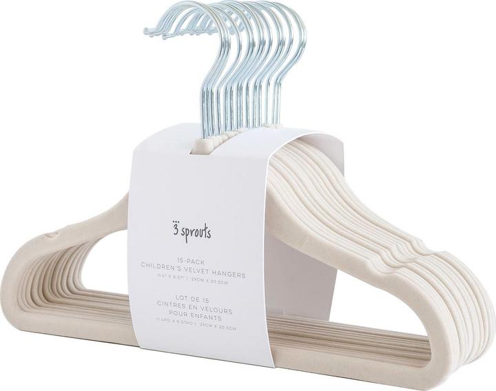 3 Sprouts Velvet Hanger (jeu de 15) - Beige (15 x)