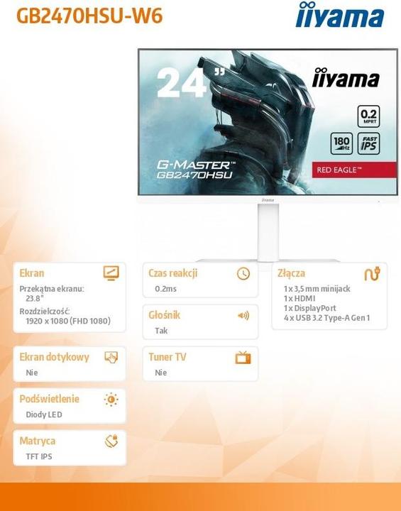 Image du produit iiyama TFT 23,8/60,5cm G-Master GB2470HSU Red Eagle *blanc* 16:9 (1920 x 1080 pixels, 23.80")