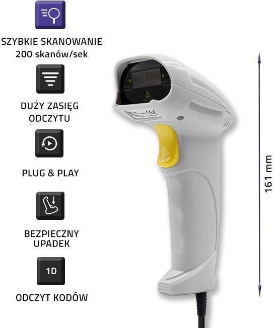 Actual product image Qoltec 1D Laser Barcode Scanner | USB | White (1D barcodes)