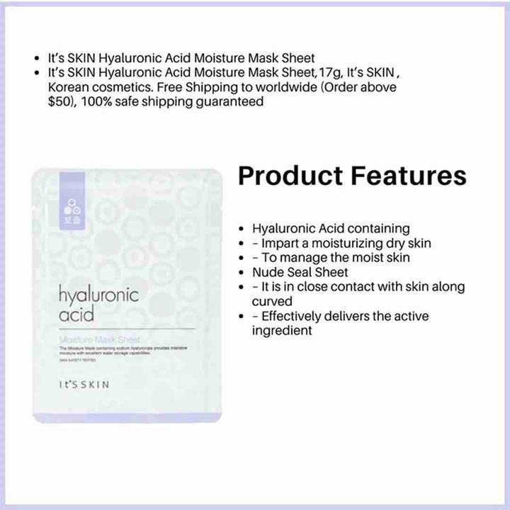 Image du produit Skin Gin It's Skin - Hyaluronic Acid Moisture Mask Sheet Mask In Sheet From Hyaluronic Acid 17G (1000 ml)