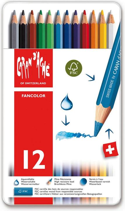 Actual product image Caran d'Ache Fancolor Farbstifte Metallschachtel (Multicoloured, 12 x)