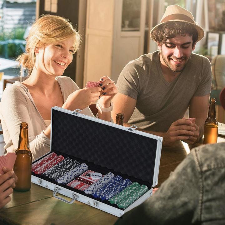 Image du produit Homcom Mallette de poker incluant un set de poker (Anglais, Allemand, Français, Italien)