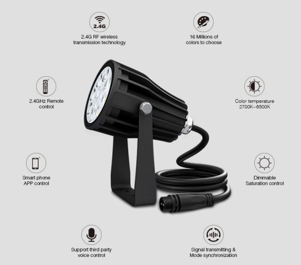 Immagine prodotto Milight Set di 3 spot da giardino LED intelligenti senza fili da 6W (550 lm, IP66)