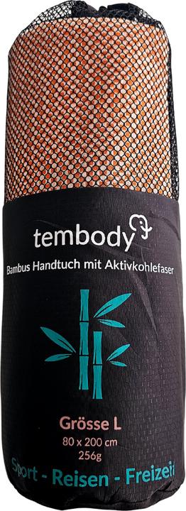 Actual product image Tembo Bamboo travel towel with activated carbon fibres Orange L