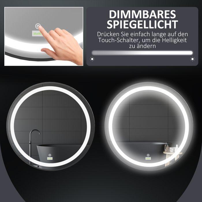 Actual product image Swisshandel24 Bathroom mirror, LED lighting, dimmable, 3 light colours, metal frame, Ø60 cm, black (Ø 60 cm)