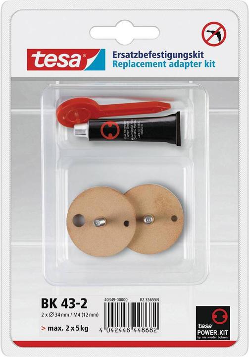 tesa Power.Kit Befestigungsadapter BK43-2, selbstklebendes Ersatzteil, 34mm Durchmesser, 16mm Höhe
