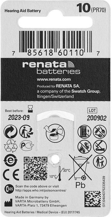 Produktbild Renata Hörgeräte-Batterien ZA10.DP6 0%HG (6 Stk., 10, 105 mAh)