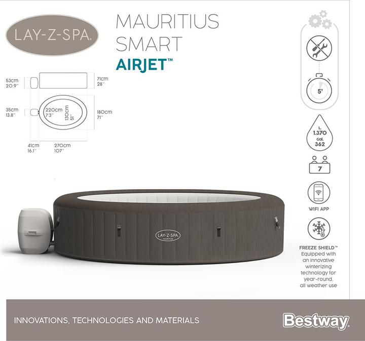 Actual product image Bestway Whirlpool LAY-Z-SPA XXL Mauritius AirJet 270 x 180 x 71 cm (7 pers.)