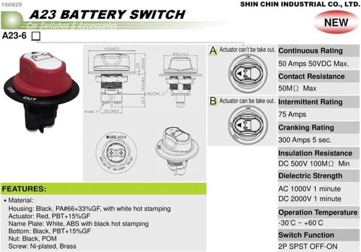 Actual product image SCI Battery switch, A23 series