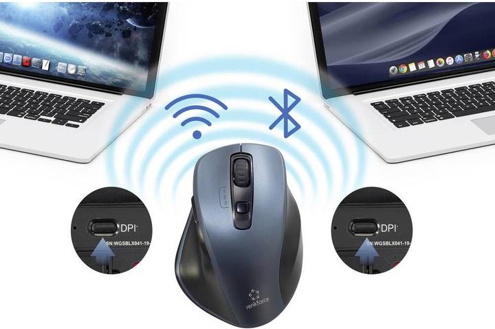 Image du produit Renkforce Bluetooth®, sans fil Souris 3D Optique Ergonomique Gris (Sans fil)