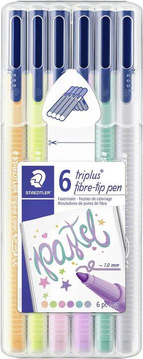 Actual product image Staedtler triplus color 323 triangular fibre-tip pens (323-21 light pink 323-62 lavender, 323-43 - light orange 323-53 - lime green, 6 colours colour pastel, 323-54 turquoise 323-82 - light grey, 6 x)