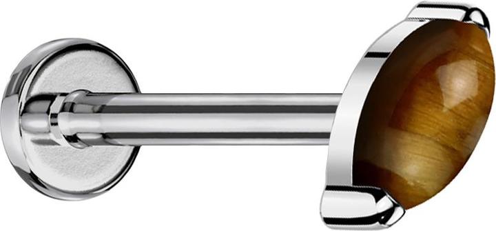 Star Piercing Micro Threadless Labret silber Ovaler Tigerauge Stein (Titan G23, ohne Messing, Mineralisch)