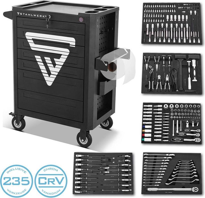 Image du produit Stahlwerk Chariot d'atelier SHARK Chariot à outils Chariot de montage 235 outils CrV (160 x)
