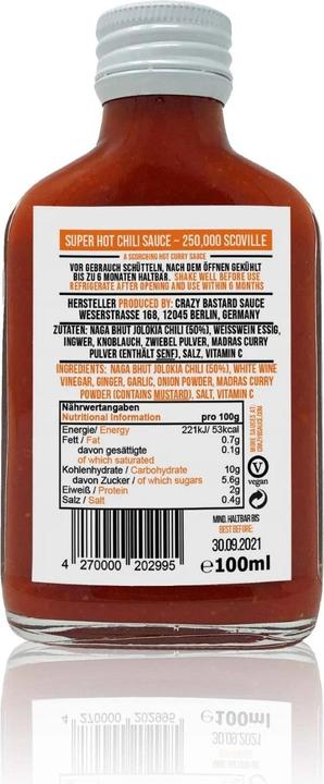 Valeurs nutritives et ingrédients Crazy Bastard Sauce Sauces Crazy Bastard, 3 x 100 ml (860 g)