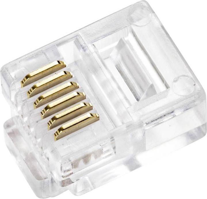 Actual product image Tru Components RJ 12 connector plug, straight Western plug Transparent TC-9202512 5 pcs.