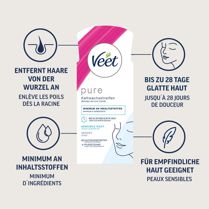 Produktbild Veet Kaltwachsstreifen sensitive Haut Gesicht (20 x, 29 g)